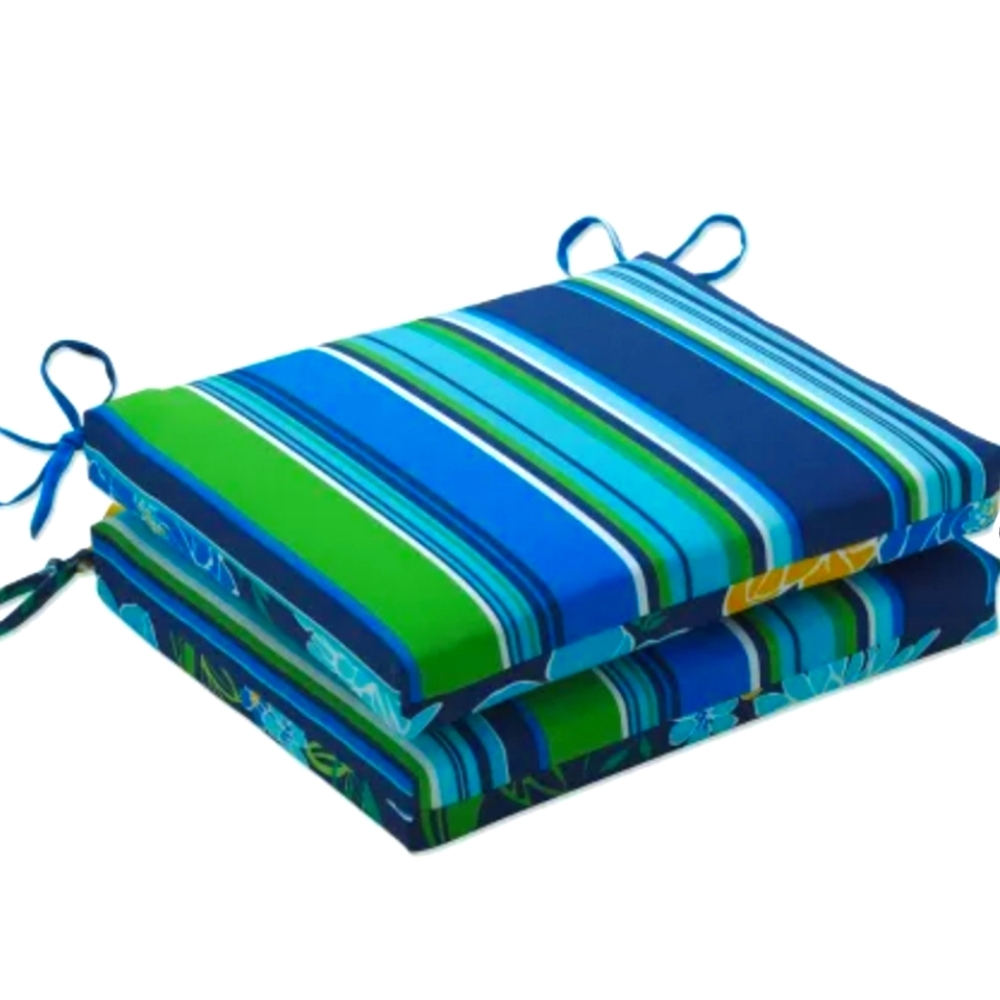 2pk Pillow Perfect Square Chair Pads NWOT Spring Bling / Sea Island Stripe Blue - Picture 2 of 10